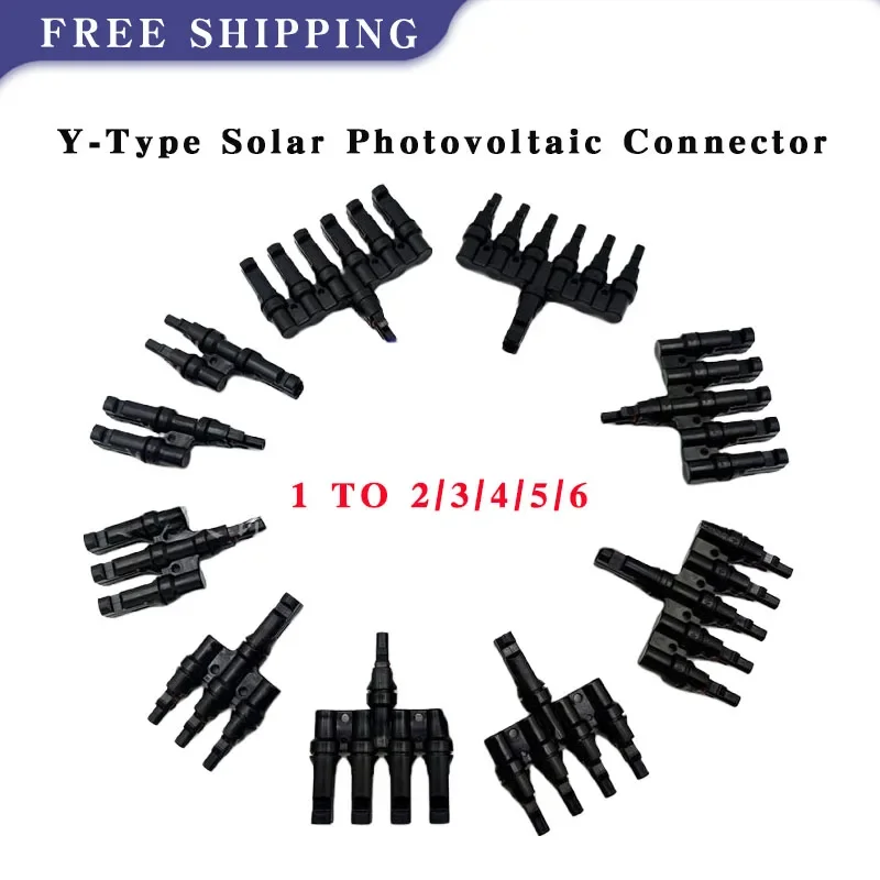 1/5/20/100 Sets 1000V Solar Photovoltaic Connector T-type IP67 Waterproof Male Female Solar PV Connector 1 To 2/3/4/5/6 Adapters