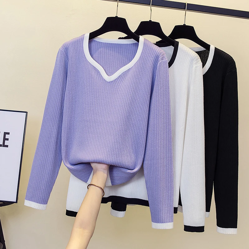 Women Sweater V-neck Autumn Winter Basic Pullover Warm Casual Woman Jumpers Korean Fashion Spring Knitted Bottoming Shirt 2022