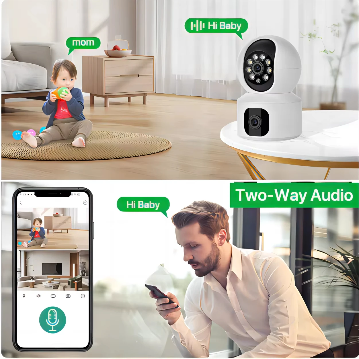 FIREBOX 2MP WiFi กล้องหน้าจอคู่ 2-Way Audio Baby Monitor ในร่ม PTZ กล้อง IP กล้องวงจรปิดการเฝ้าระวัง Home Security ดู