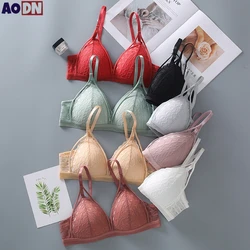 Sexy Lace women underwear Breathable Cotton Breast Pad Bra Without Steel Ring Hollowed Out Brassiere Anti Glare Sports Bralette