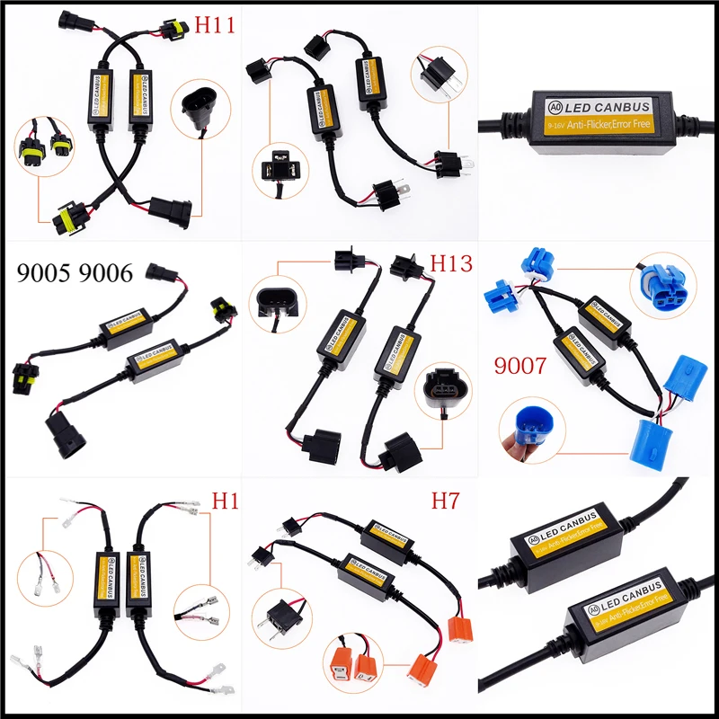 

1 Pair H1 H4 H7 H11 9006 9007 Harness Adapter Car Headlight Canbus Decoders Warning Resistor Canceller Anti Flicker Error Free