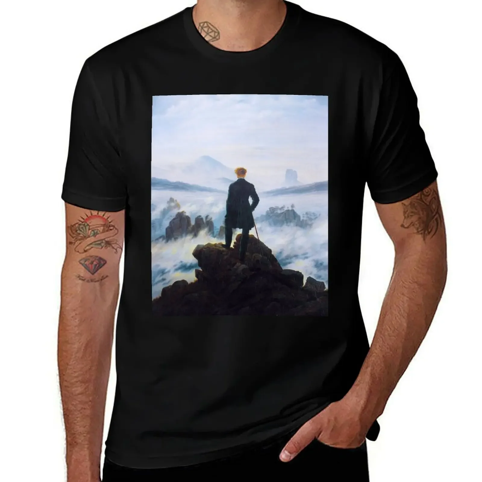 HD Caspar David Friedrich - Wanderer 1817 T-Shirt customizeds vintage clothes Anime t-shirt mens graphic t-shirts anime