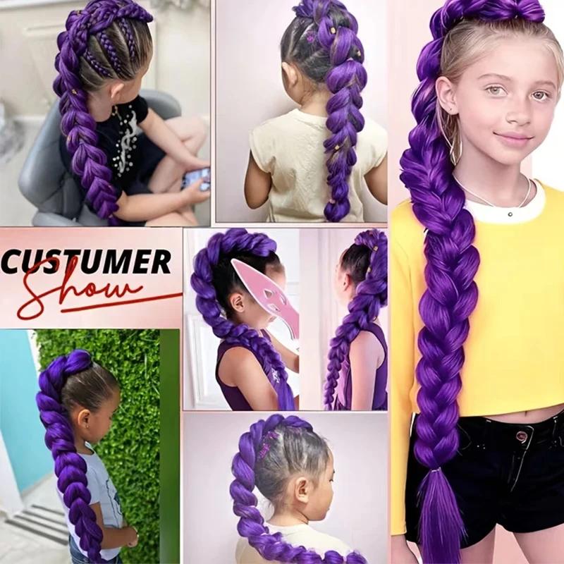 Anime Character Purple Braided Hair Ponytail Women Cosplay Costume 26inch Long Purple Braids Ponytail Wig with Clips - view 6