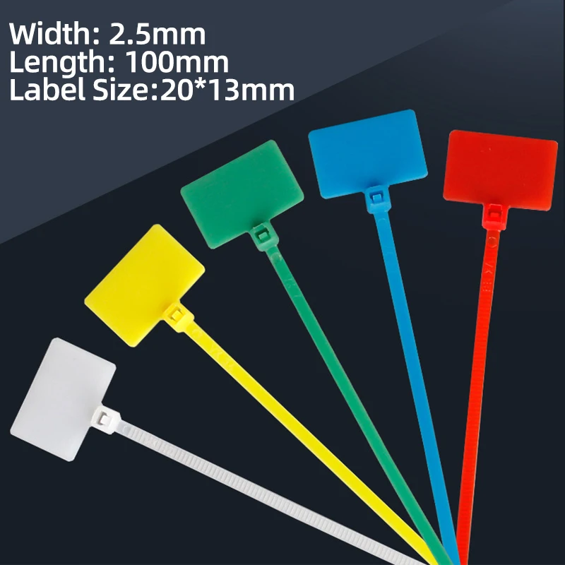 

100pcs Colorful 3*100 Mark Label Cable Tie Waterproof Wire Harness With Network Fixing Nylon Hanging Buckle Colorful