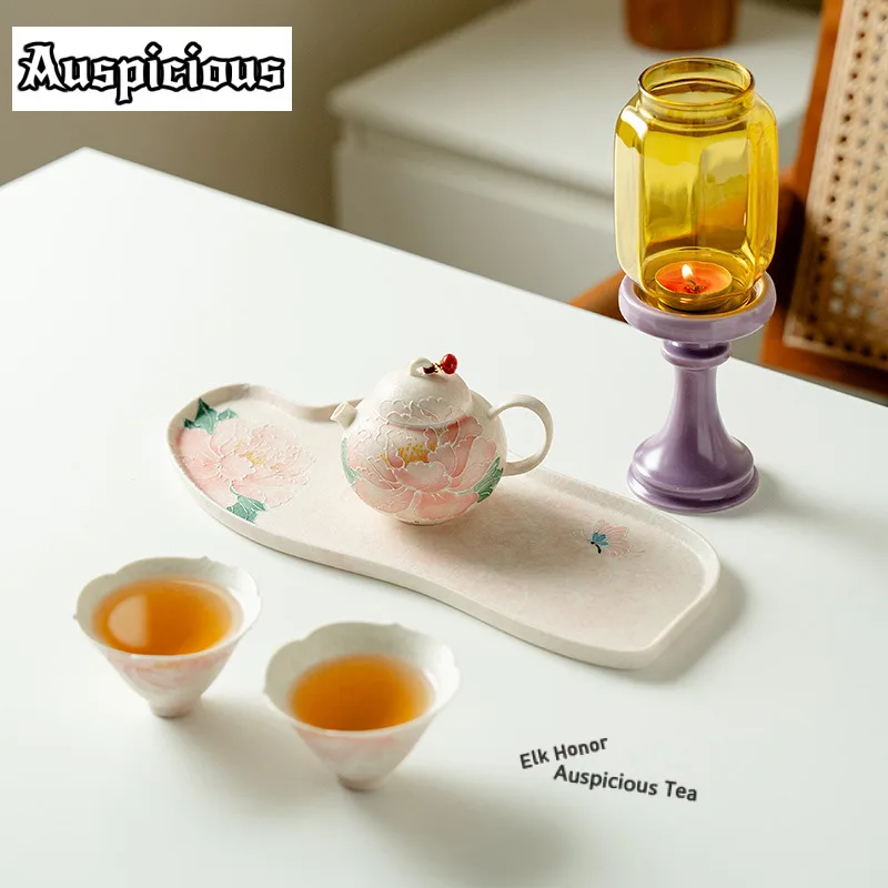 Light Pink Peony Tea Set Complete Set Japanese Tea Ceremony Set Tea Making Teapot and Tea Cup Set Teaware Supplies Ornaments
