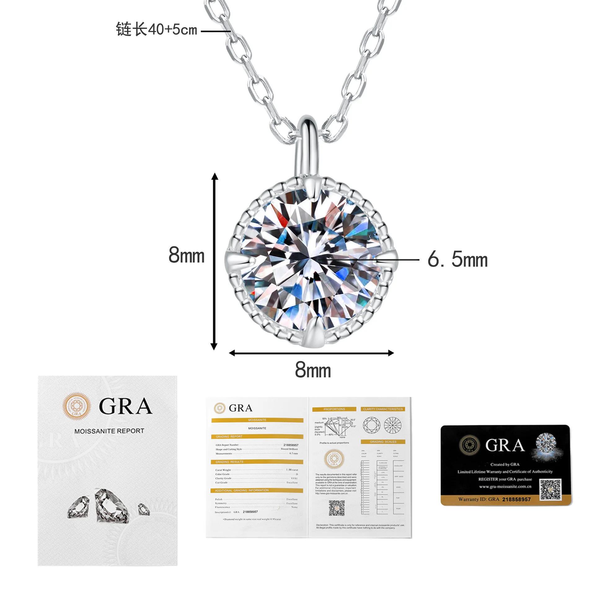 LioraGem Platinum PT950 1-carat Daisy Moissanite Pendant Necklace, Simple and Versatile Four-Prong Bezel Moissanite Necklace