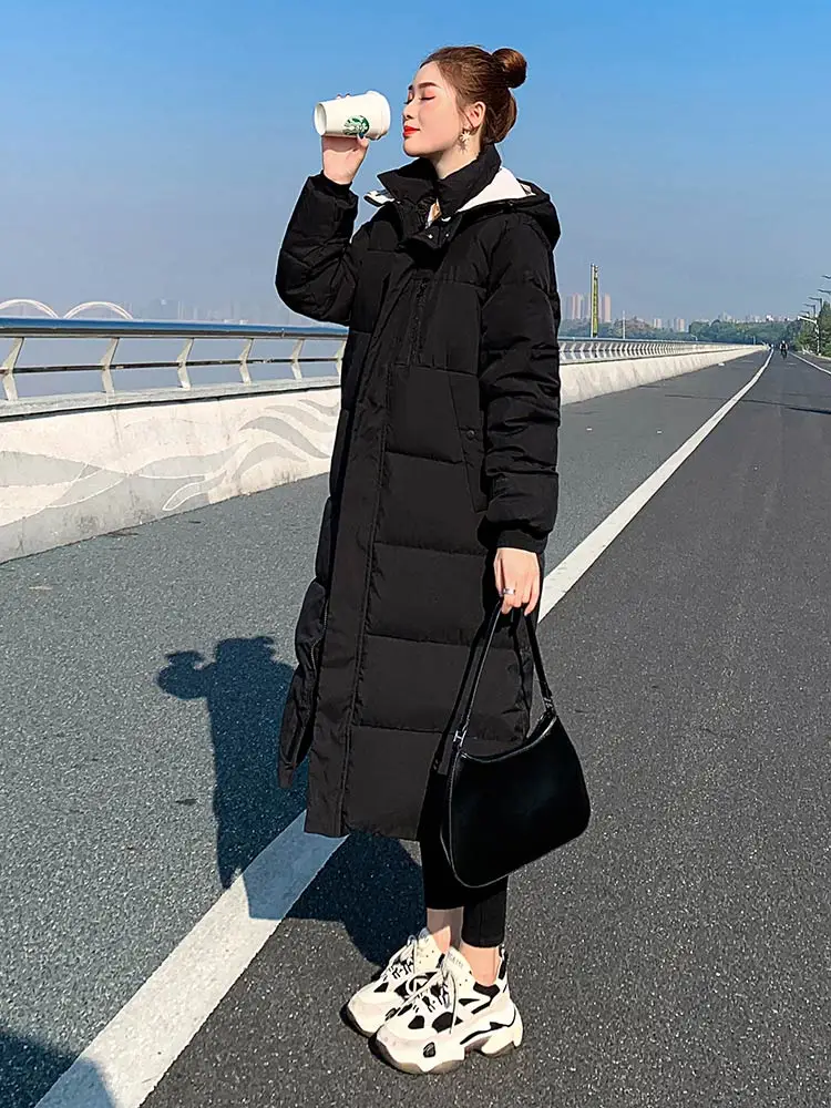 Vielleicht Parka Coat Extra Long Winter Jacket Women Hooded Pocket Zipper Female Lady Windbreaker Coat Casual Outwear Clothes