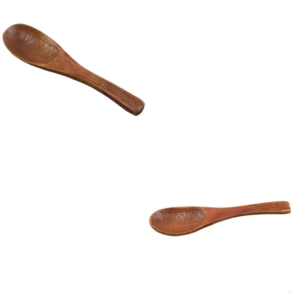 Japanese Fish Shaped Spoon Hand Carved Texture for Soup Rice Paddle Kitchen Utensil Dinnerware Wooden Tableware