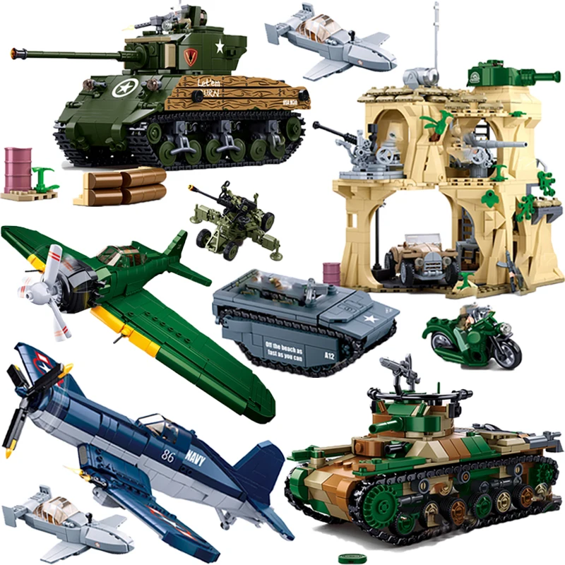 

WW2 Military Building Blocks Solider Figures Gifts Toys Children Gifts F4U A6M Fighter M4A3 Type 97 Tank Iwo Jima Campaign MOC