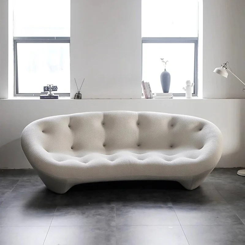 @#Italian Designer Minimalist Shell Curved Lounge Chair Light Luxury Cream Fabric Set Freehand Space Small Sectional Sofa