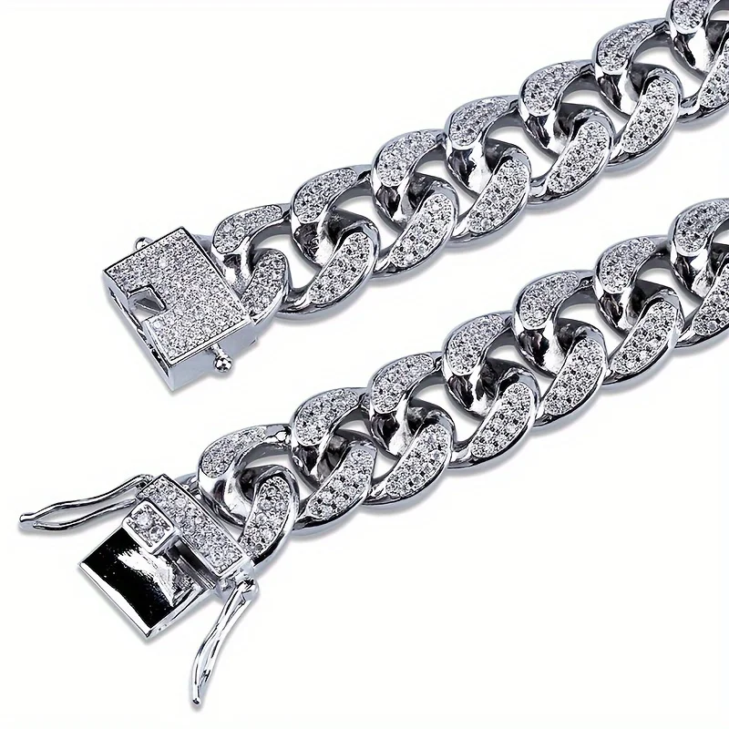 Luxury Iced Out Cuban Link Chain Bracelet for Men Paved Crystal Hip-Hop Jewelry Stainless Steel Bling Bling Wristband Gift