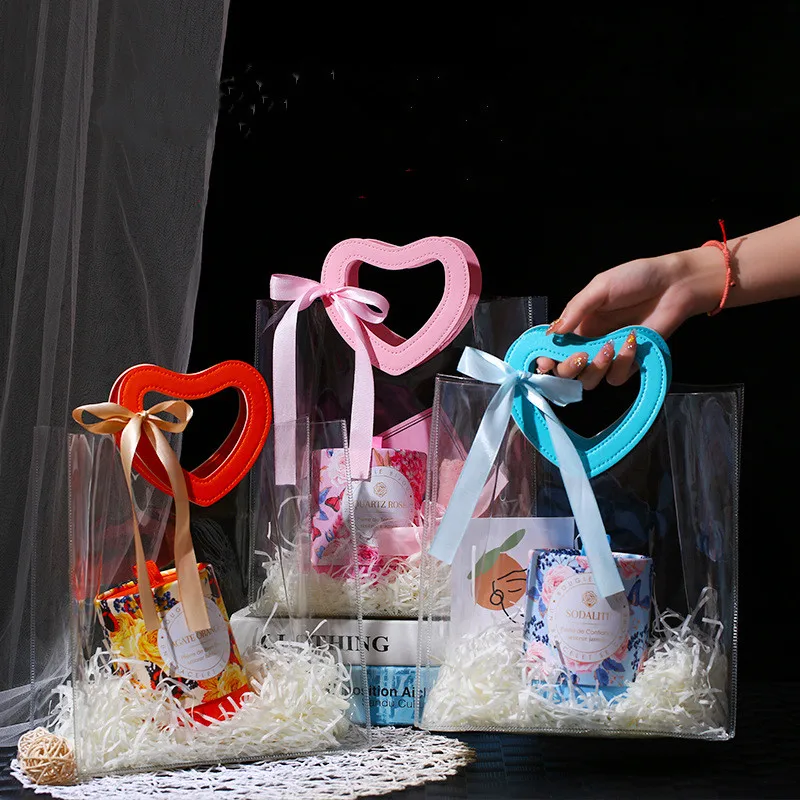 50Pcs/Lot Wedding Birthday Party Love Companion Gift Bag PVC Portable Transparent Gift Bag Candy Cake Packaging Bag