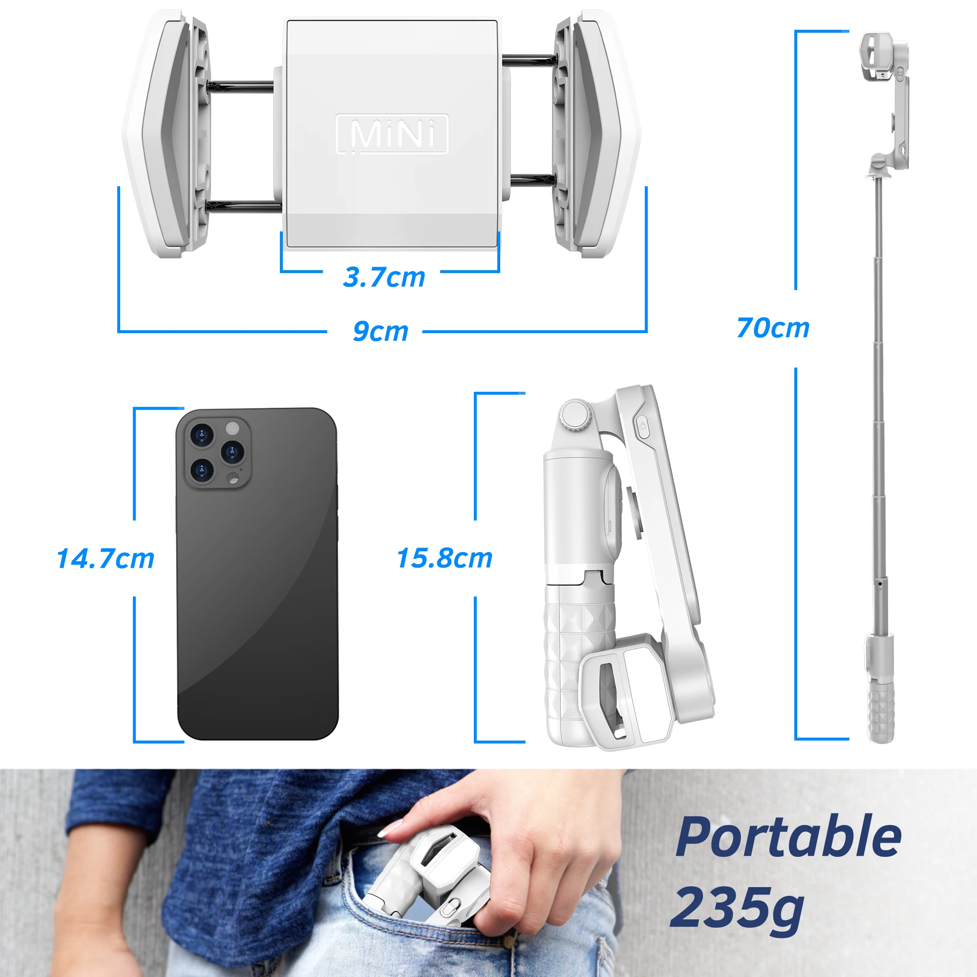 Selfieshow Q09 Removable Fill Light Gimbal Stabilizer Bluetooth Tripod Selfie Stick Phone Stand Holder for IOS Android Universal