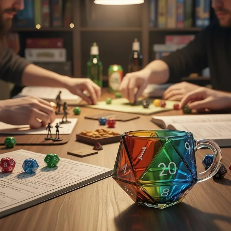 

Rainbow D20 Dice Cup Многогранная кофейная кружка Игра Ночной подарок для любителей фэнтези