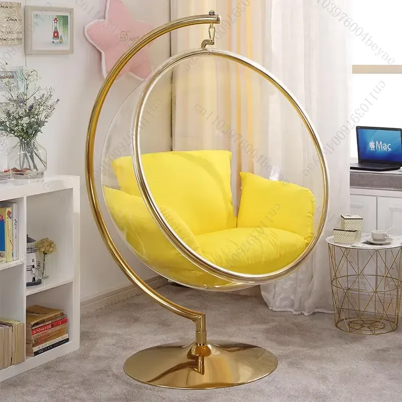 Modern Golden Frame Transparent Acrylic Bubble Chair with Stand Hanging Swing forUse in Living Room Patio Park