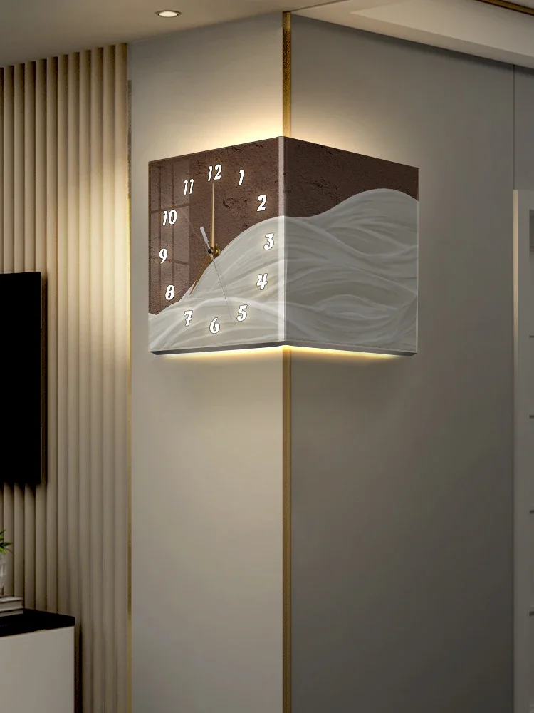 

Corner clock punching-free living room creative clock wall lamp household luxury luminous wall mute table wall