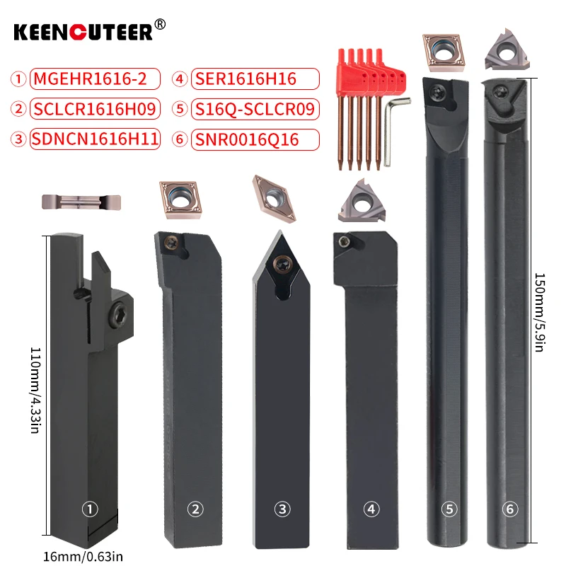 10/12/16MM Draaigereedschap Sets MGEHR SDJCR SDNCN SCLCR SER SNR Draaibank Kotterbaar Met 7PCS Carbide Insert CNC Snijden Houder