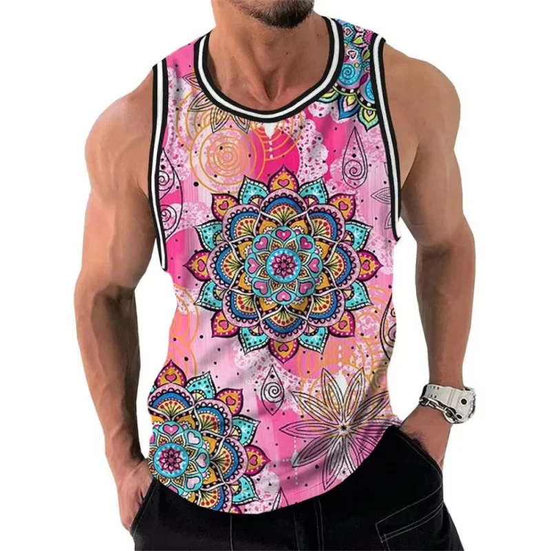 Exquisite Pattern Tank Tops For Men Colorful Geometry 3D Printed Vest Summer Casual Loose Tops Street Sports Round Neck Tees