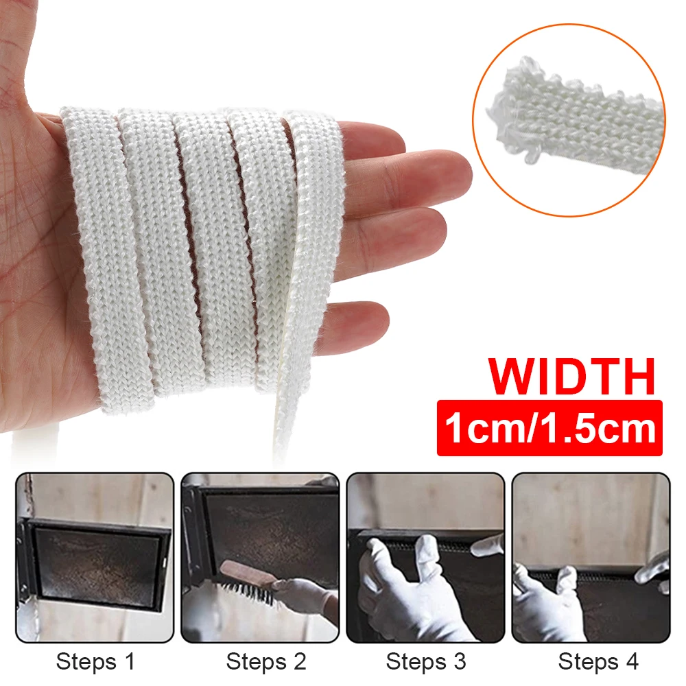 2 M/3 M สีขาวแบนเตาเชือก Self-Adhesive ไฟเบอร์กลาสเตาผิง Chimney ซีลสายไฟเปลี่ยนปะเก็นเทป 10 มม./15 มม.