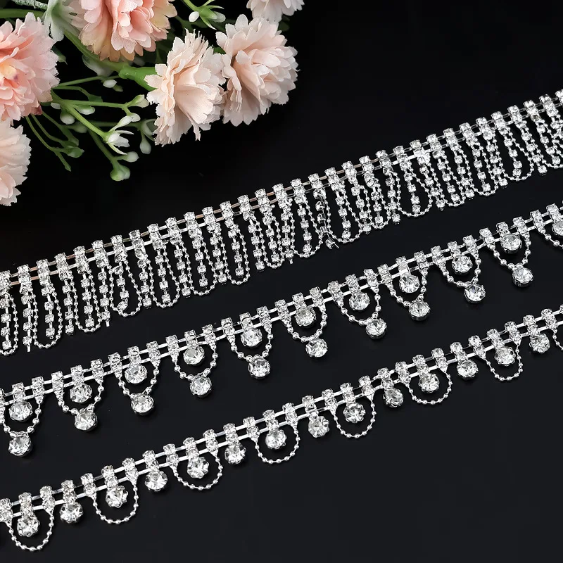

10Yards Rhinestone Chain Sparkle Crystal Diamond Silver Tassel Rhinestone Clothing Accessories DIY Wedding Party Gift Decoration