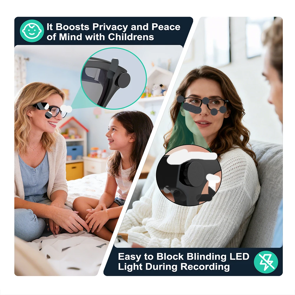 Verbesserte matte Brillenschutzabdeckung mit LED-Licht für Smart Glasses Gen1/2 Zubehör, Lichtdämpfungsblocker-Abdeckung – Detail 4