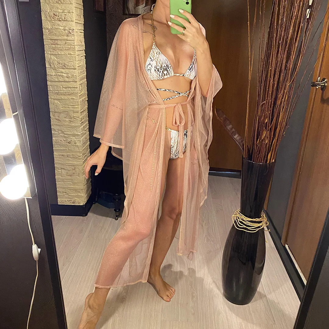 Neue sexy glitzernde transparente Tunika aus Netzstoff, Strand-Cover-up, Strandkleid, Strandmode, Damen V3217 – Detail 7