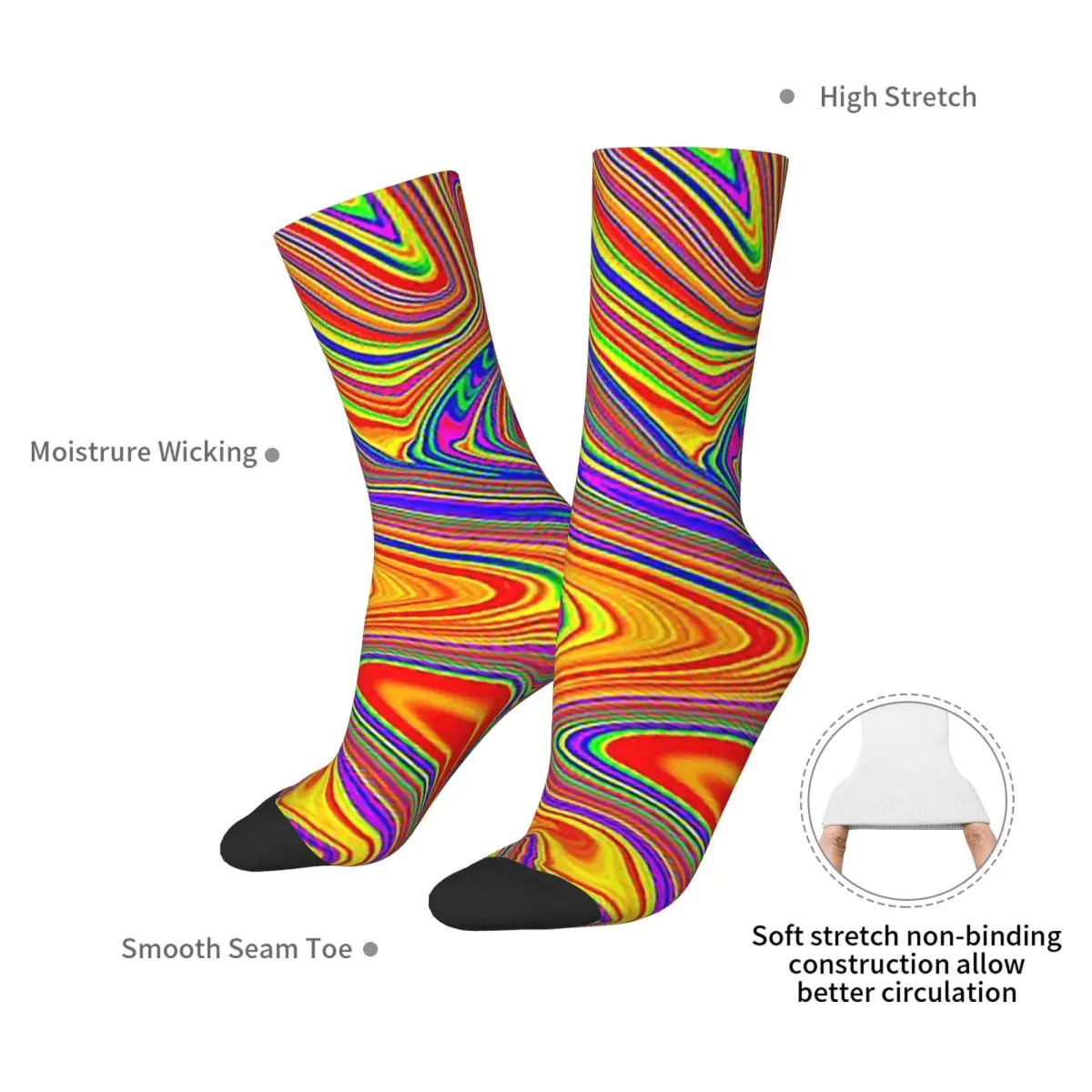 Groovy, Psychedelic Pattern Rainbow, Multicolored Socks Harajuku Stockings All Season Long Socks for Man Woman's Christmas Gifts