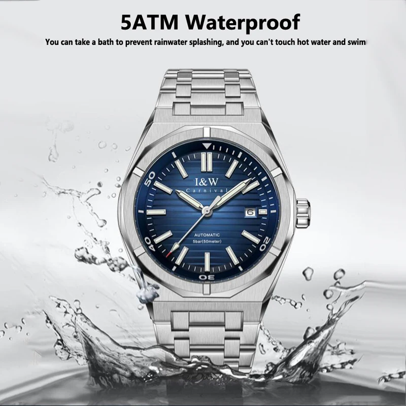 Carnival High-End Series IW Brand Mechanical Watch For Men Business Luxury Automatic Wrist Watch 50M Waterproof Luminous Clock