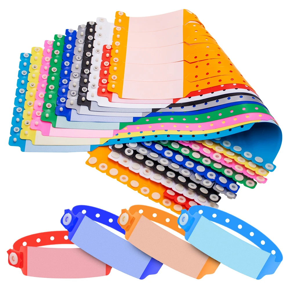 100pcs Color Disposable Soft PVC Festival Bracelets Medical Bracelet Wrist Strap with Handwritten Information Waterproof