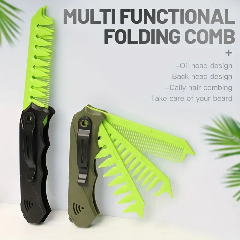 Folding Comb for Men Multi Functional Pocket Comb with Clip Wide Fine Teeth Dual Ends Beard Comb Portable Hair Styling Comb