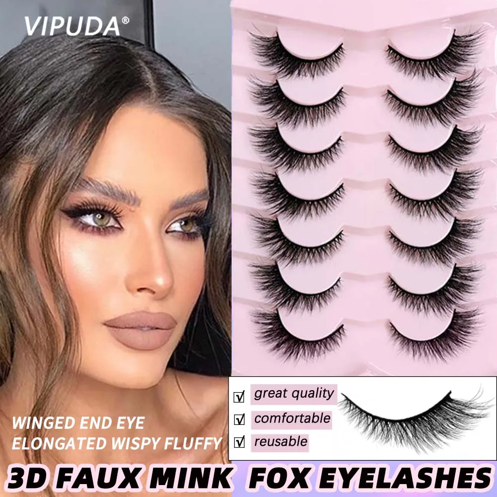 VIPUDA Mink Lashes Cat Eye 7/20Pairs 3D Mink Eyelashes Wing-shaped Eyelashes Fluffy Volume Thick Mink False Eyelashes Elongated