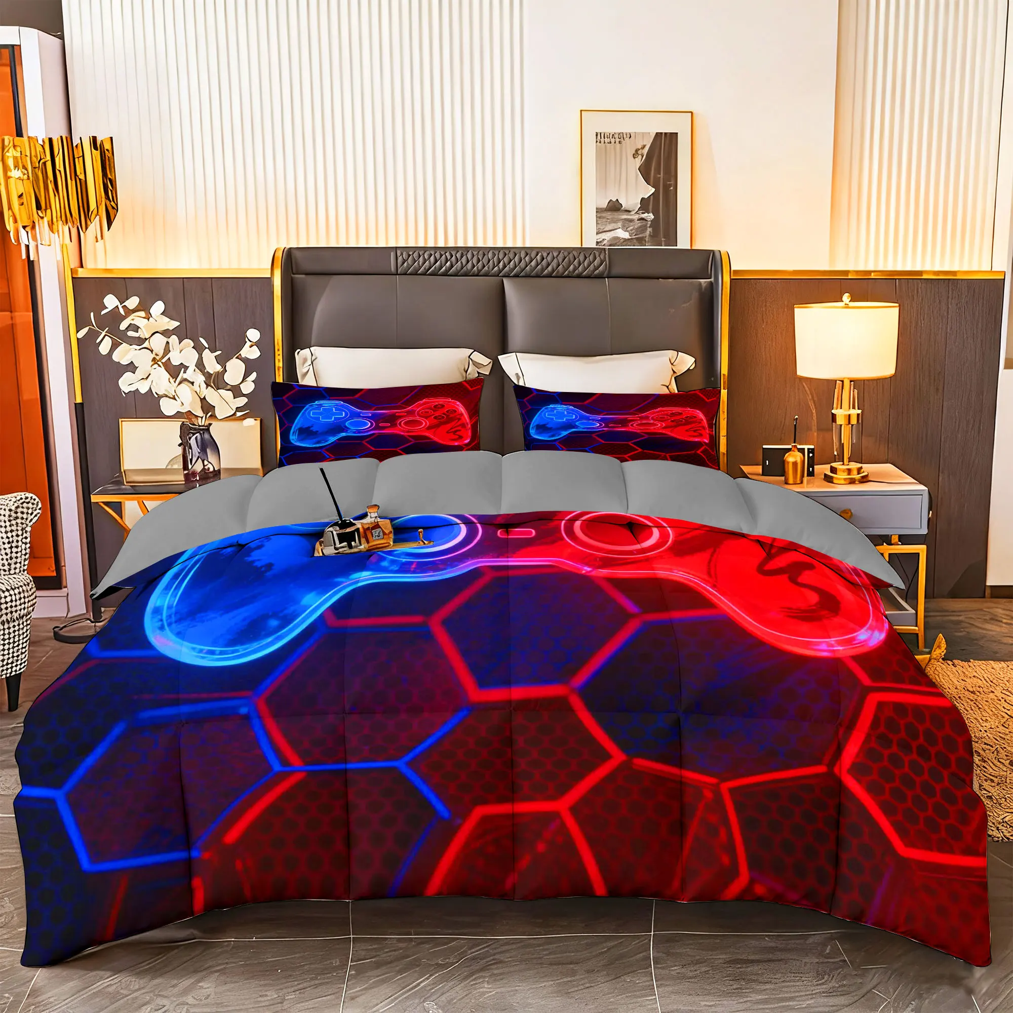 

3 шт. игровое одеяло для геймеров, комплект постельного белья-1 одеяло + 2 шт. наволочки, мягкие дышащие наволочки для домашнего декора (геймер 08)