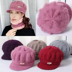 Coral Fleece Winter Hat Beanies Women's Knitted Hat Keep Warm Wool Knitted Hat Peaked Cap Double Layers Protection Caps
