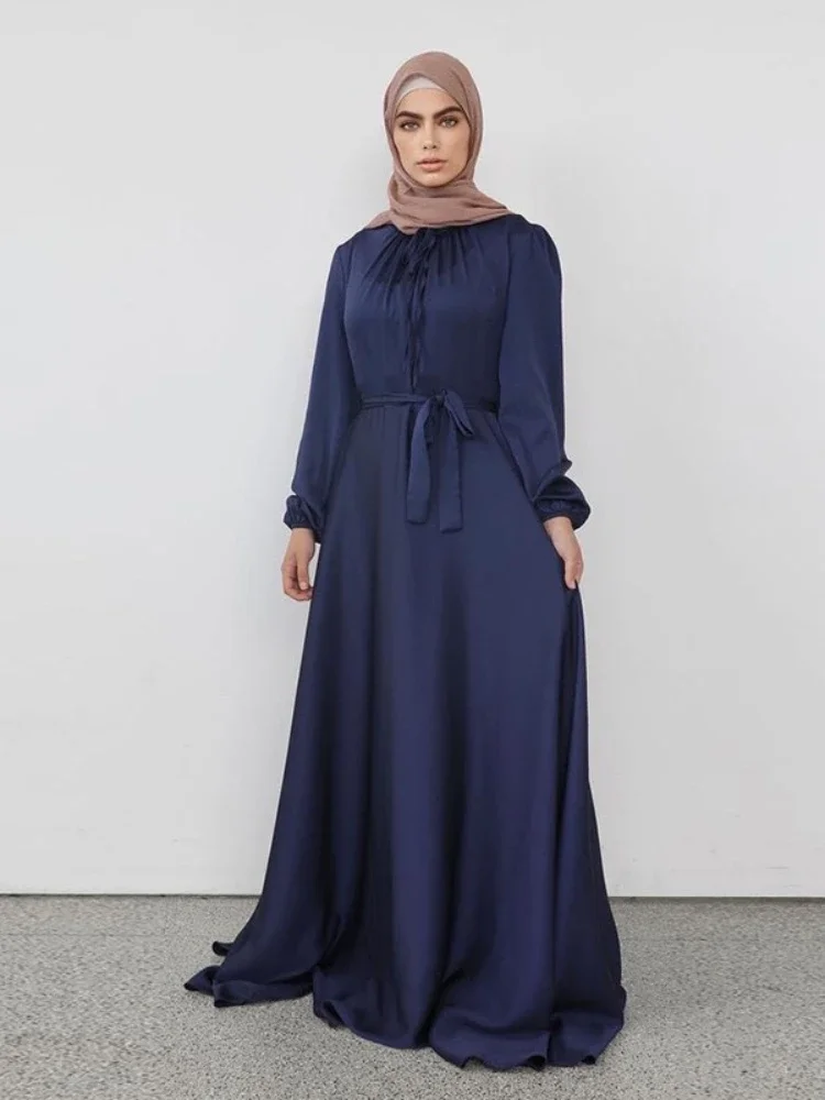 Ramadan Abaya Turchia Abiti in raso di seta per le donne Abaya Robe Longue De Soiree Femme Abito lungo musulmano Vestido Longo Marocco