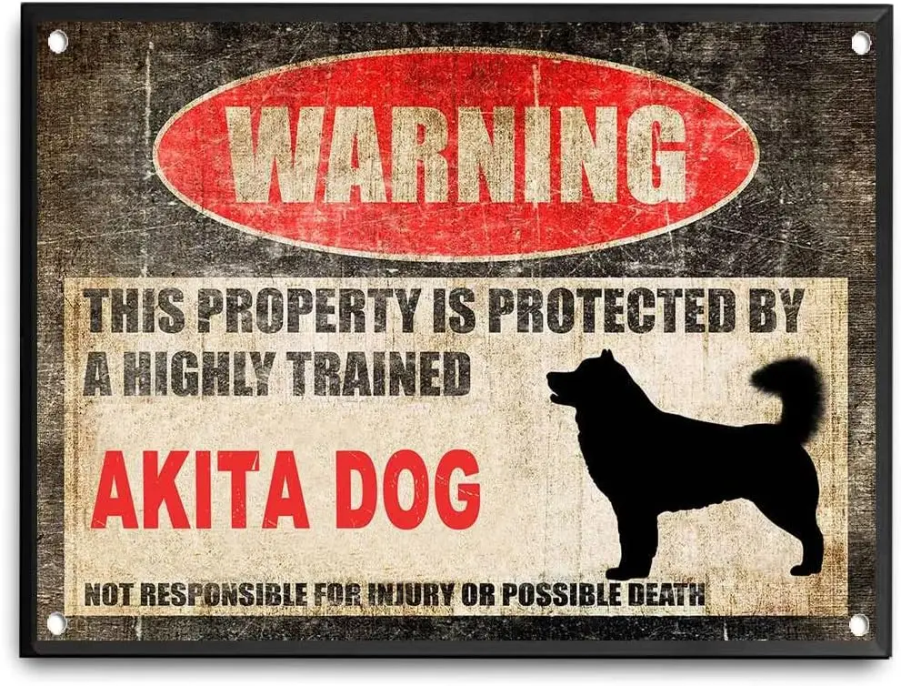 Tin Sign Interesting Akita Logo Akita Warning Logo Dog Novelty Logo Decorations Fun Home Decor Bistro Cartel de Chapa Decoración