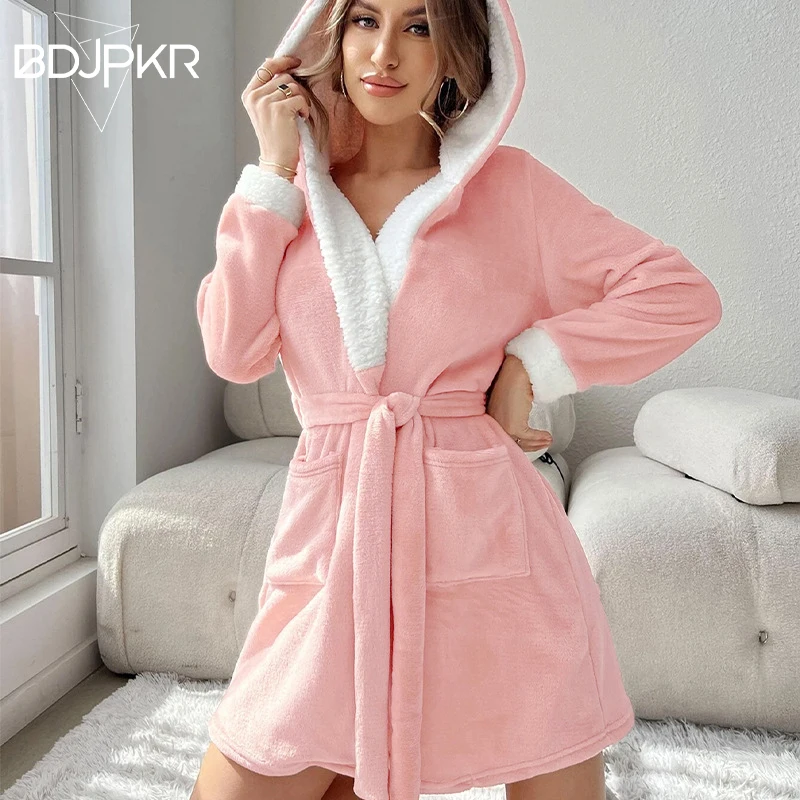 

European And American Double-Sided Velvet Pink Bathrobe, Women's Pajamas, Home Clothes, Plus Size Set Can Be Worn Outside YCF