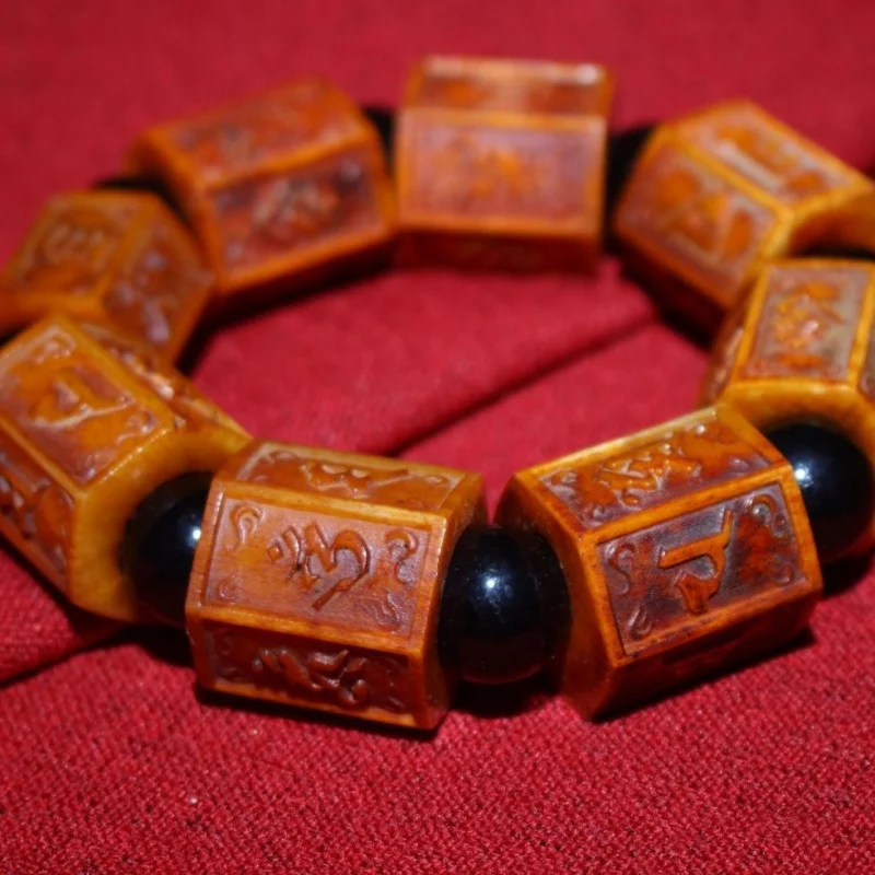 Buddha Beads Yak Six-Word Mantra Bracelet Cow Bone Pendant