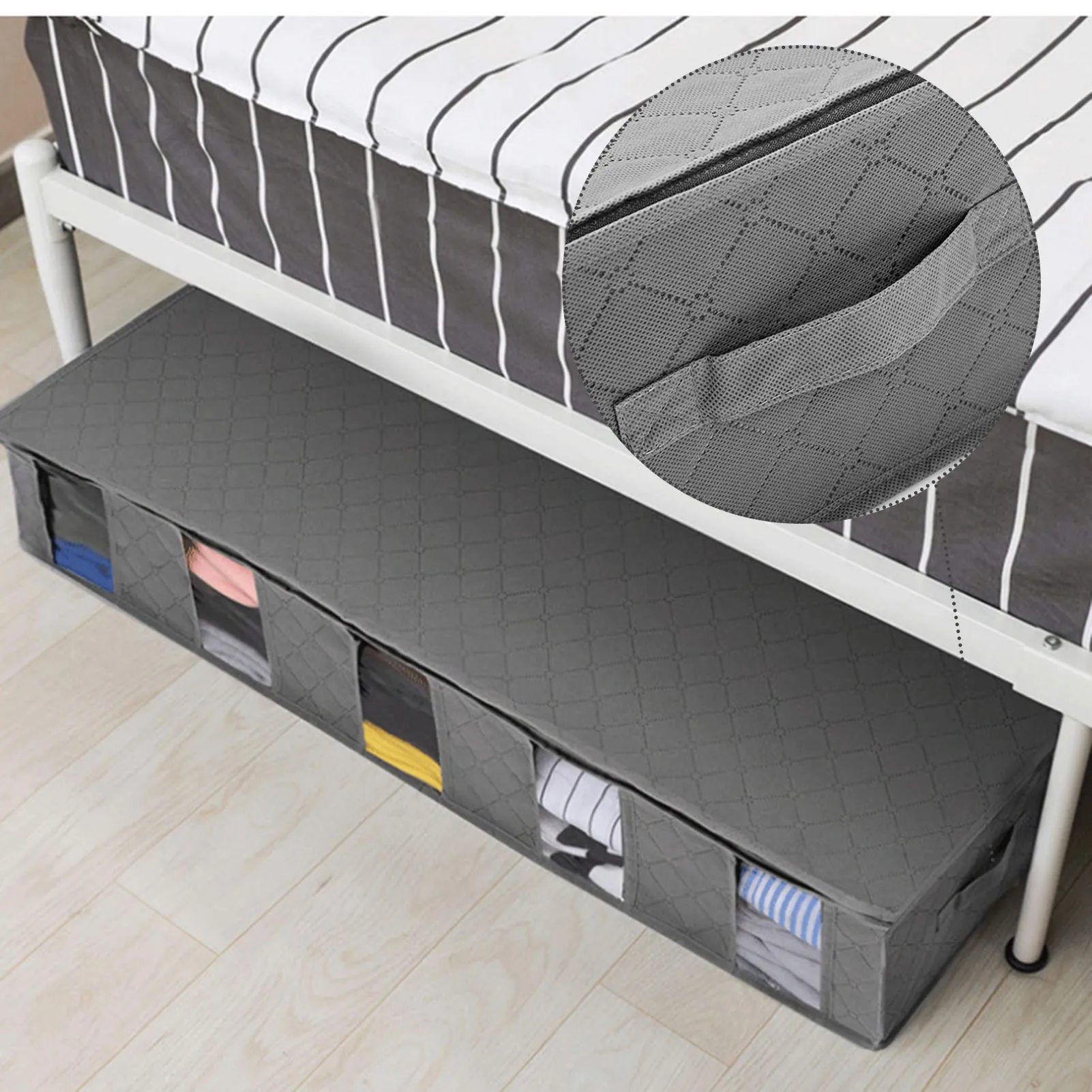 

Dustproof Underbed Storage Bag Underbed Clothes Separating Container Thickened Non-woven Fabric Box for Home Flat Dormitory