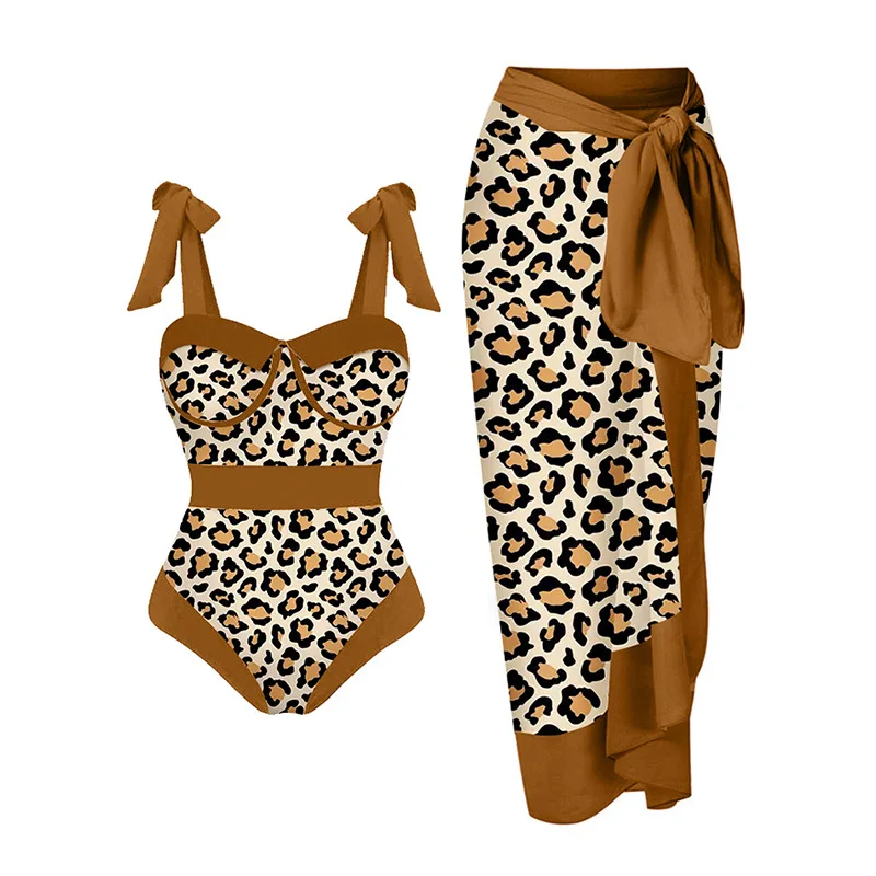 Women's Leopard Print Swimsuit, Sexy Flesh Covering, Slim Gathered, One-Piece Swimwear, Stylish, New