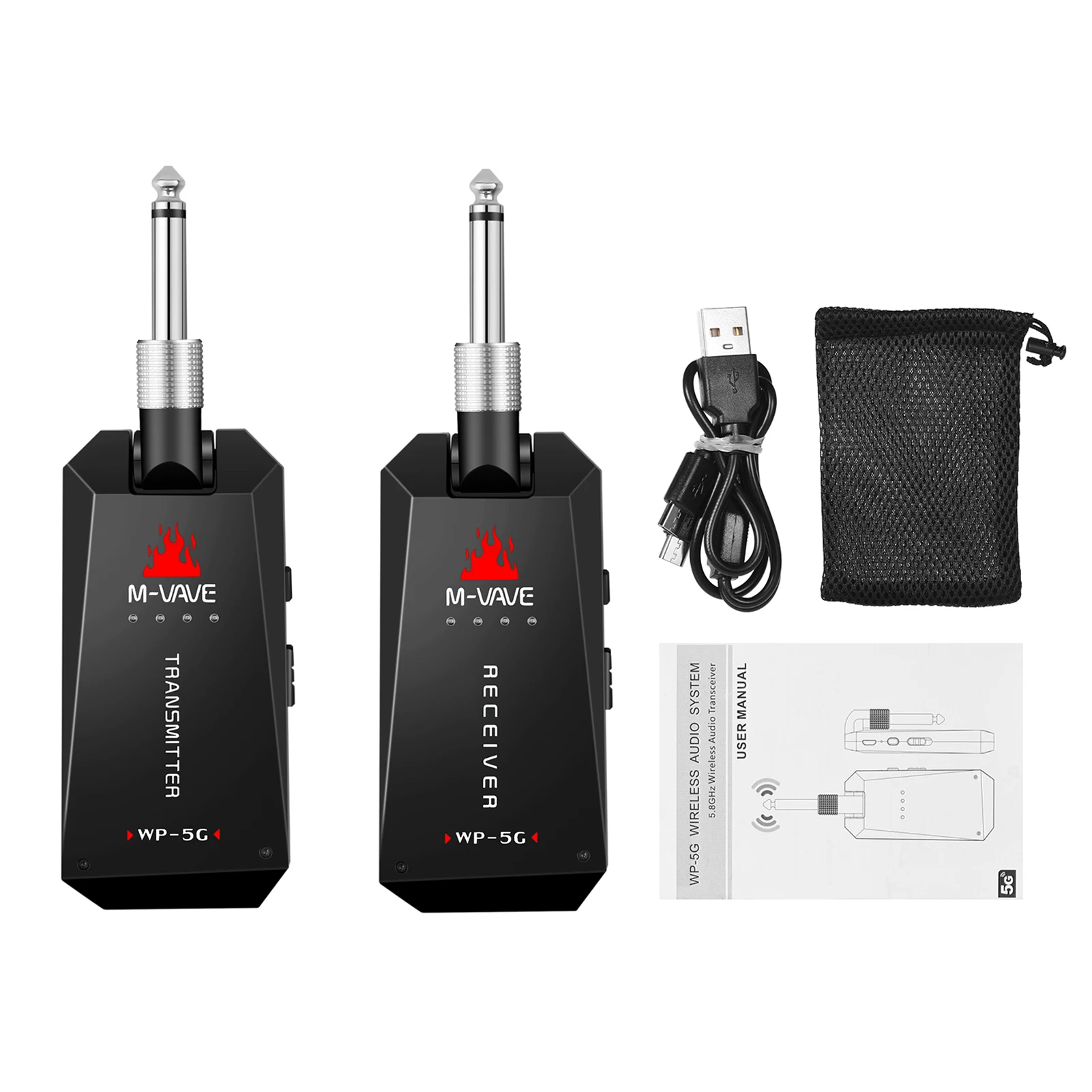 

M-VAVE Wireless Guitar System Rechargeable Wireless Audio Transmitter Receiver Guitar Amplifier Guitar Accessory WP-5G 5.8G