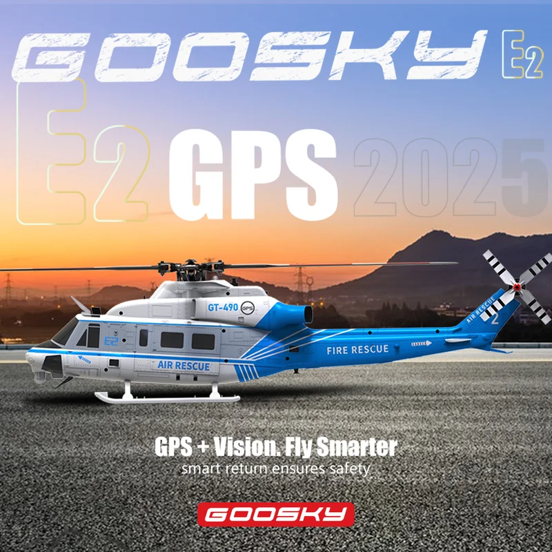 Goosky E2 Gps Uh-1y New Blue And White Coating E2gps Version Rc Remote Control Intelligent Helicopter Dual Brushless Motor