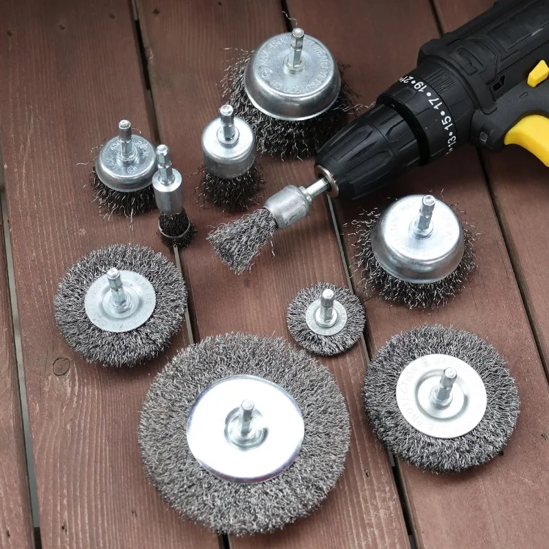 10 Styles Steel Wire Brush Disc Polishing Wheel Hex Shank Brushes Rotary Metal Polishing Cleaning Rust Corrosion Accessories