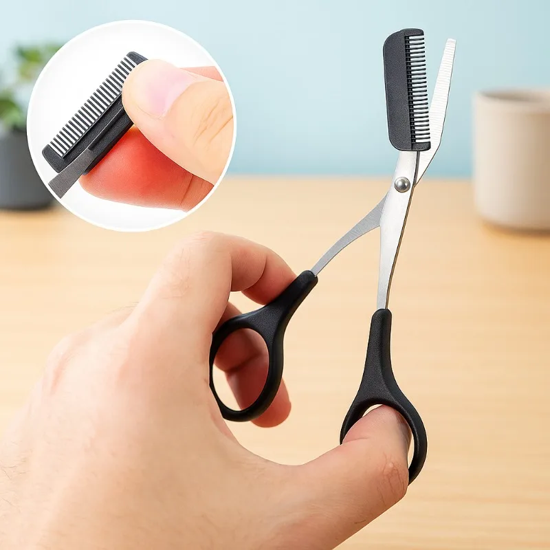 مقص أداة تشذيب الحواجب من الفولاذ المقاوم للصدأ مع مشط مدمج لتشكيل وتصفيف مثالي للحواجب #3