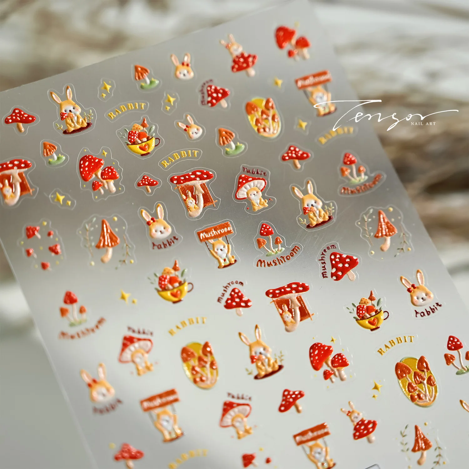 Bellissimo cartone animato fungo coniglio autunno 5D in rilievo autoadesivo adesivi per nail art simpatico coniglietto pigna foglia d'acero decalcomanie per manicure