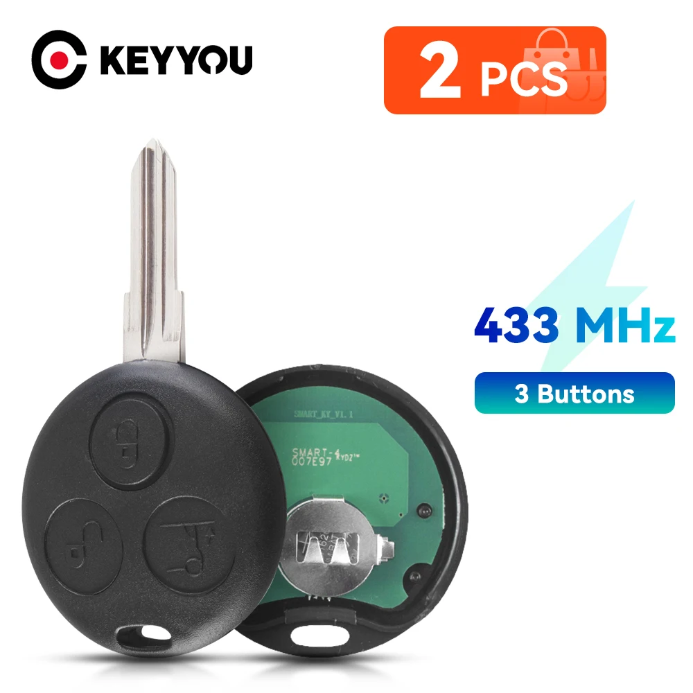 

KEYYOU 2PCS 433Mhz Remote Key For Mercedes Benz Fortwo 450 Forfour 451 Roadster City Coupe Cabrio Chiave Crossblade 1998-2006