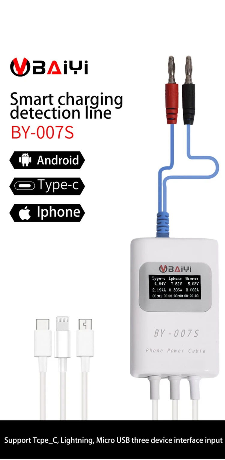 

BY-007S Mult-funvtion Smart Charging Detevtion Cable Fast-charging ProtocolsType_C Lightning Micro USB Three Device Interface