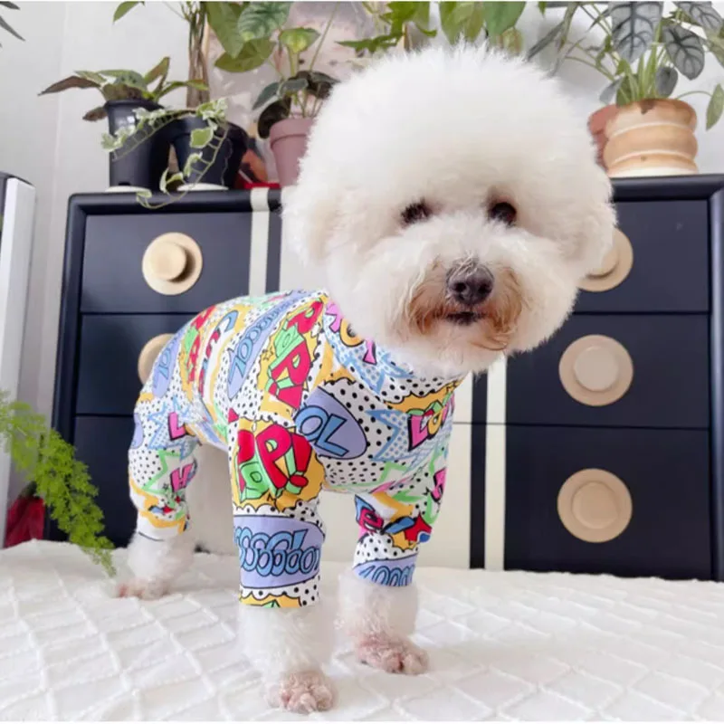 Thin Cotton Puppy Dog Jumpsuits Fashion Colorful Print Wrap Belly Rompers For Small Medium Dog Pet Dog Clothes Causal Outftis