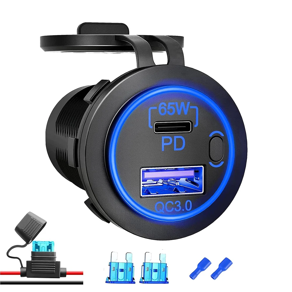 83W 12V USB-Laptop-Ladeanschluss 65W PD3.0 & 18W QC3.0 Auto-Port 12V Steckdose Wasserdicht mit Netzschalter für Boot Marine Bus Wohnmobil