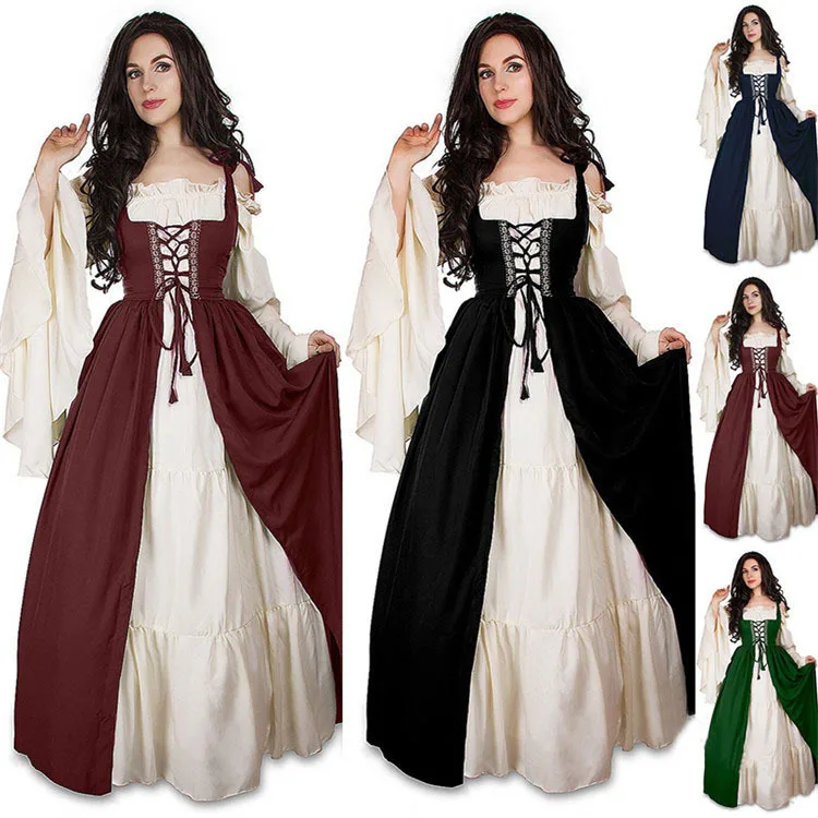 

Medieval Punk Dress Cosplay Halloween Costume Female Retro Court Two-piece Medieval Drama Stage Performance Role-playing Costume