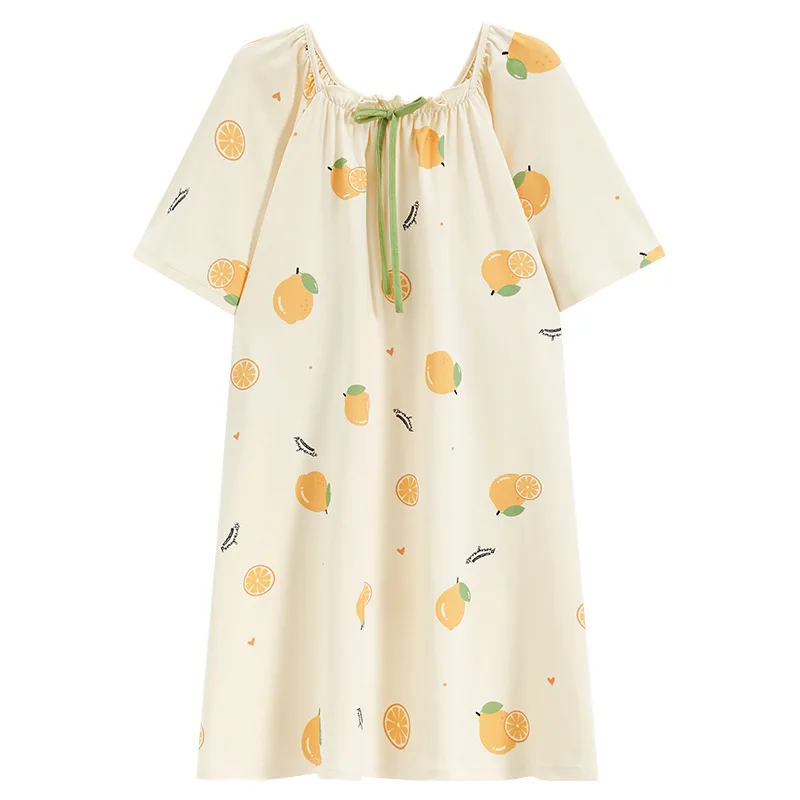 Big Plus Size M-4XL Lovely Sleepwear Square Collar Panda Print Orange Stripes Nightgowns  Nightwear Long Loose Chemise T-shirt